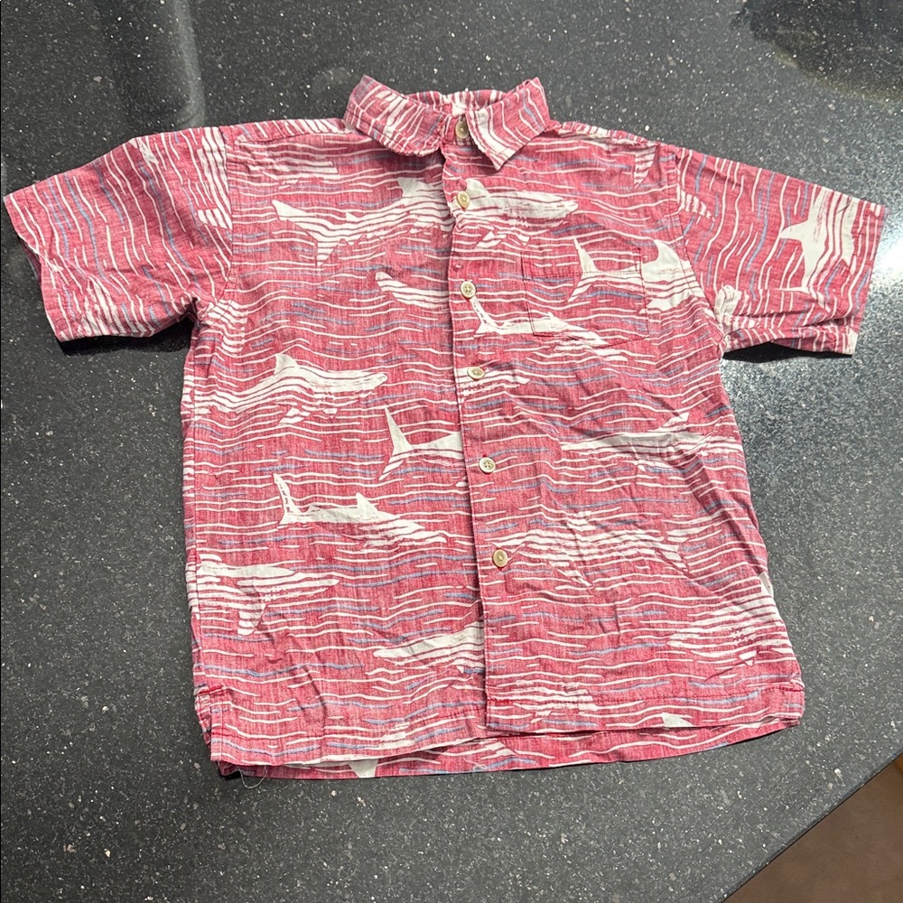 Kids' Red Shark Pattern Button-Down Shirt